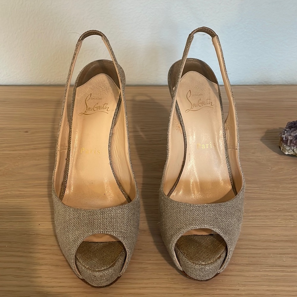 Christian Louboutin Silver Tweed Slingbacks